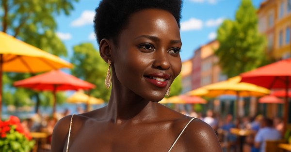 Woman taking personality quiz result showing celebrity perfect mate Lupita Nyong'o