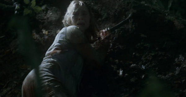 Person being devoured by fierce hounds in Game of Thrones style