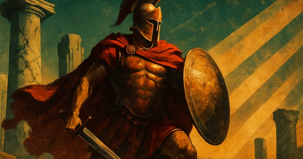 Person embodying Ares the fierce Greek god of war