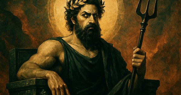 Person embodying Hades Greek god of the underworld and darkness