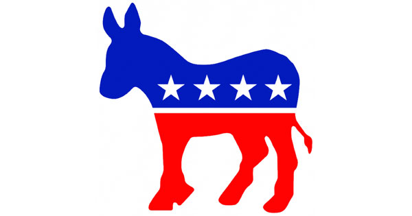 Smiling person proudly displaying Democrat political leaning quiz result badge