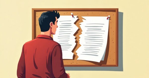 A person staring at a broken plan pinned to a corkboard.