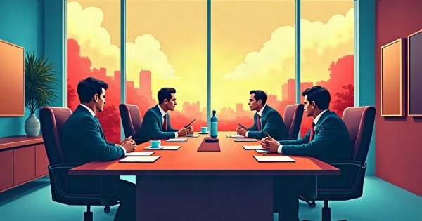Tense office meeting with colleagues around a conference table.