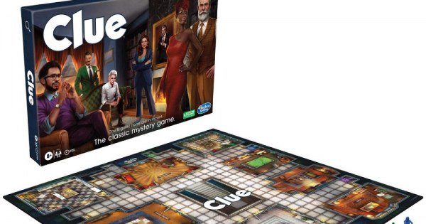 Clue board game with mystery cards and game pieces