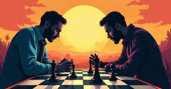 Two chess players intensely focused across a board.