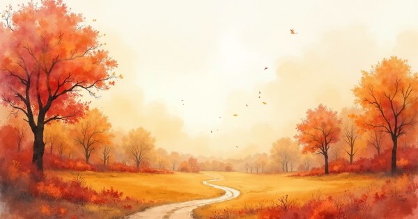 Autumn forest path with fallen red and orange leaves