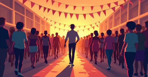 A person walking into a crowded party and turning heads.