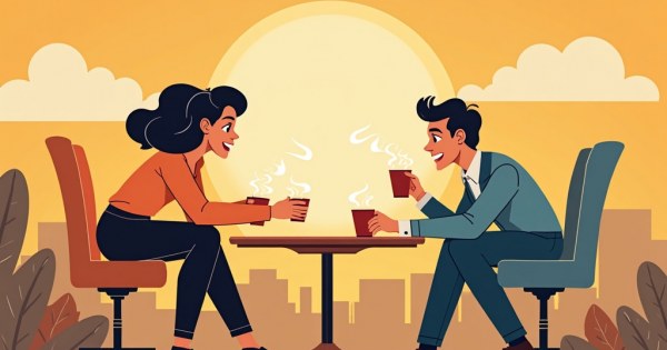 Two people having a heated but engaged debate over coffee
