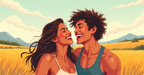 Two close friends laughing together warmly outdoors