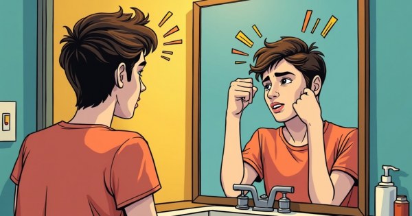 Person staring at mirror with conflicted thoughtful expression